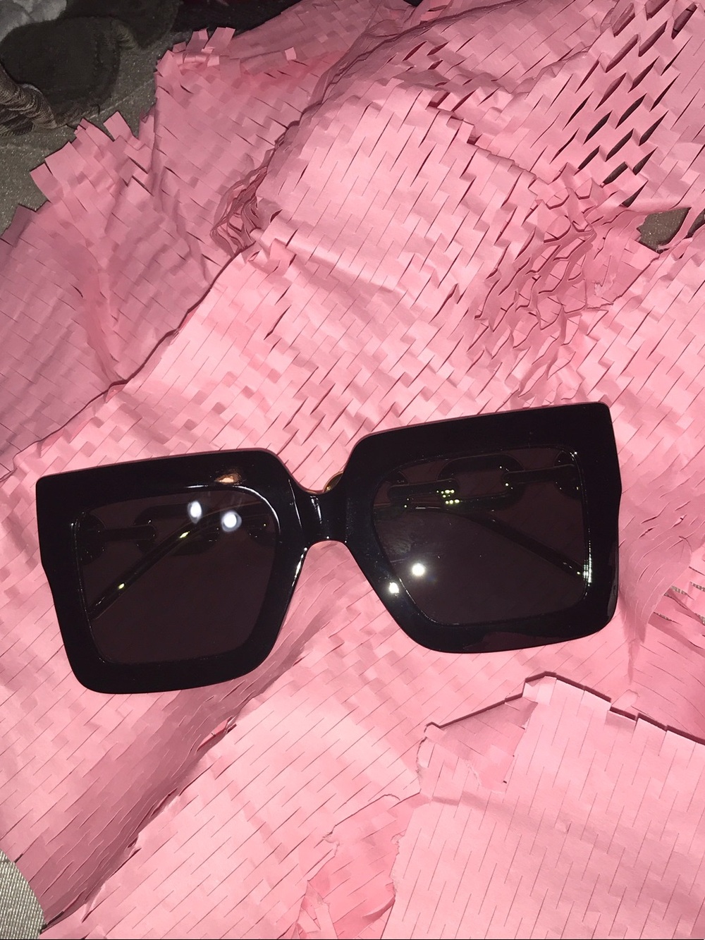Women's Black Oversized Square Sunglasses w/ chain detail